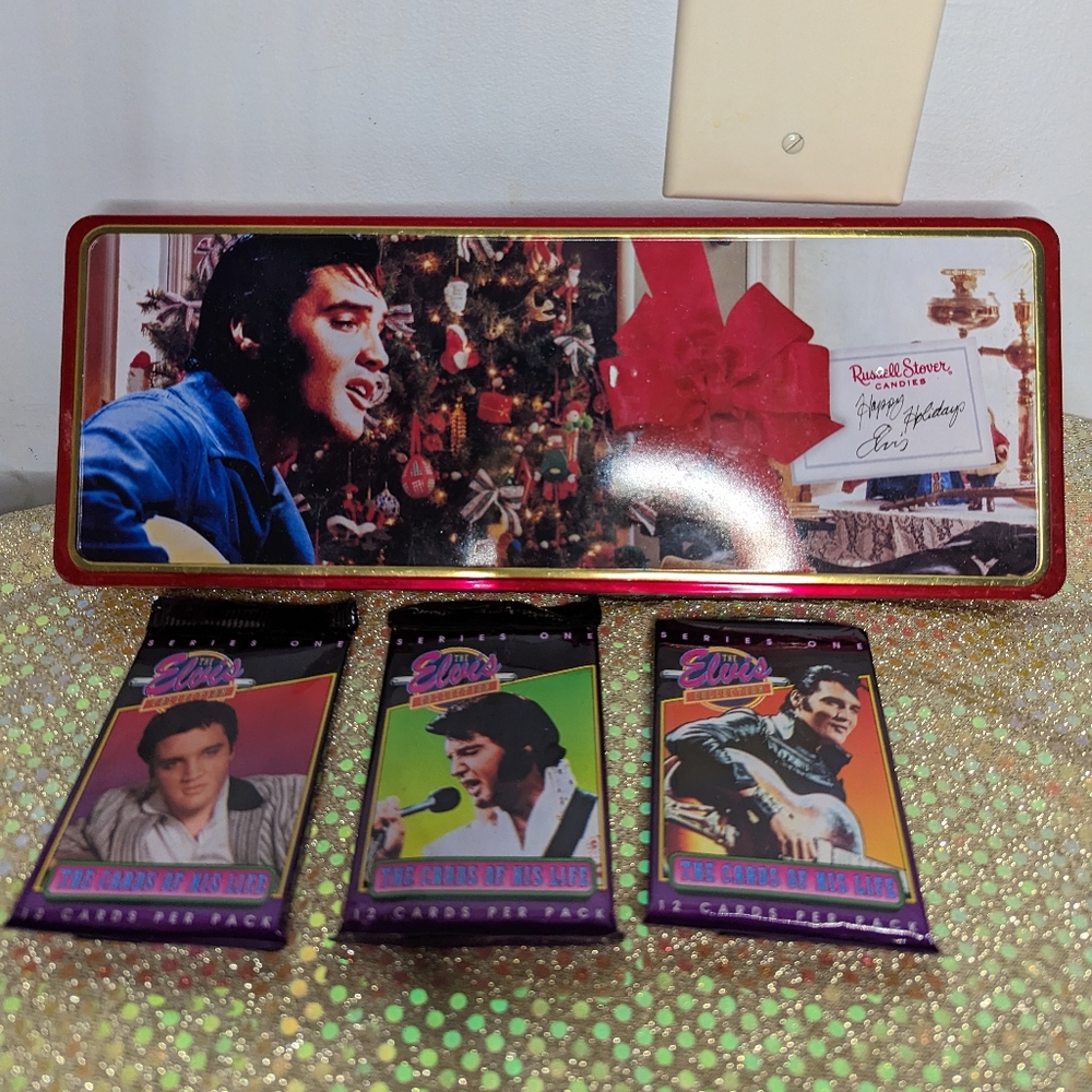 Elvis trading cards and tin